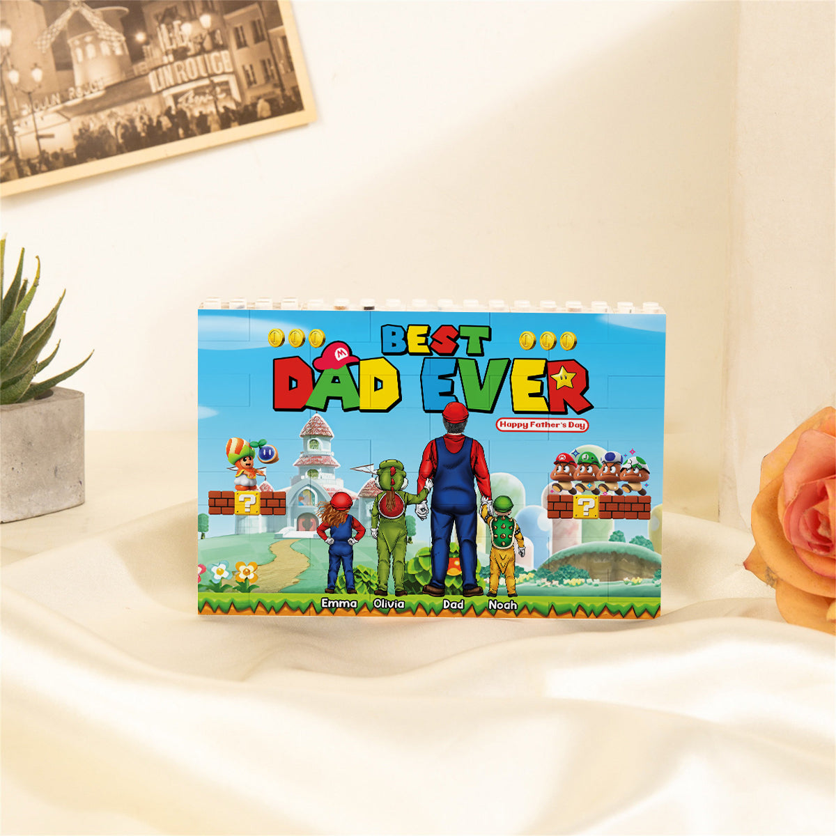 Personalized Best Dad Ever One-Sided Building Brick Block Gift