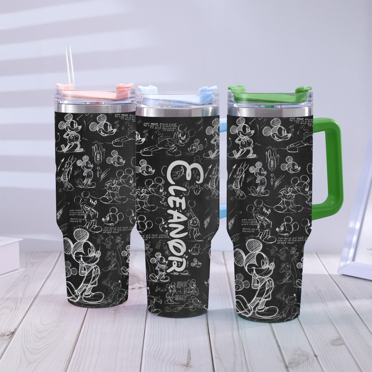Personalized Black and White Mouse Tumbler with Handle Gift for Mom or Dad