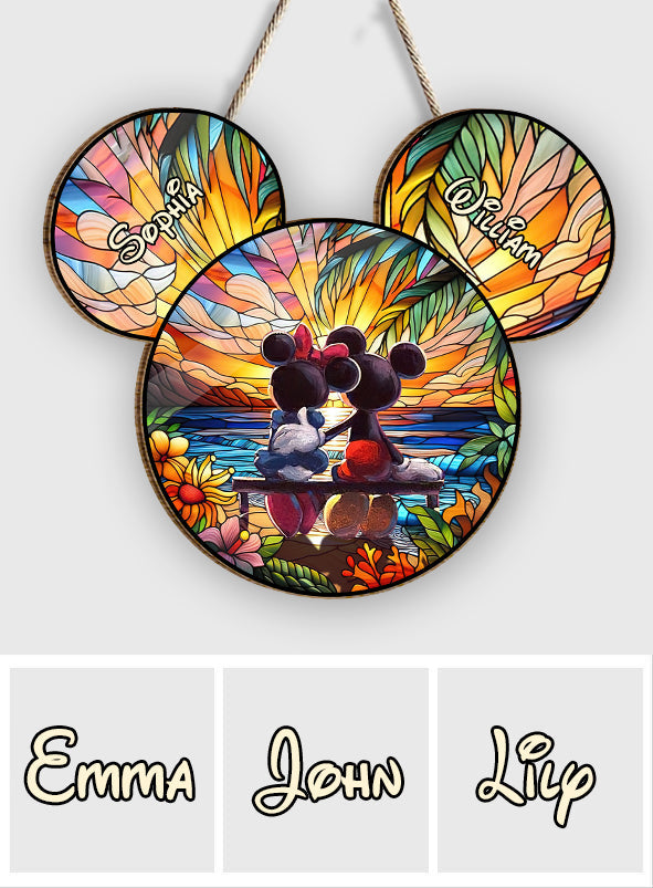 Personalized Mickey Mouse Shaped Wood Sign Custom Name Gift for Couples
