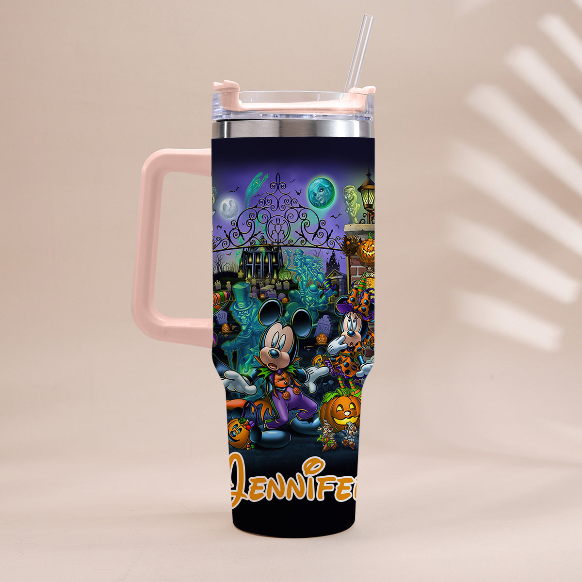 Personalized Halloween Tumbler with Handle for Drinks