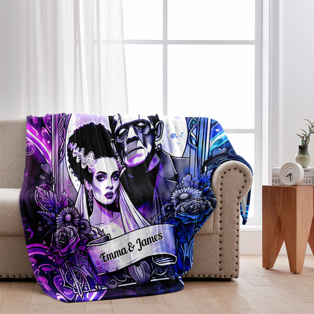Personalized Halloween Couple Blanket Custom Names Gift