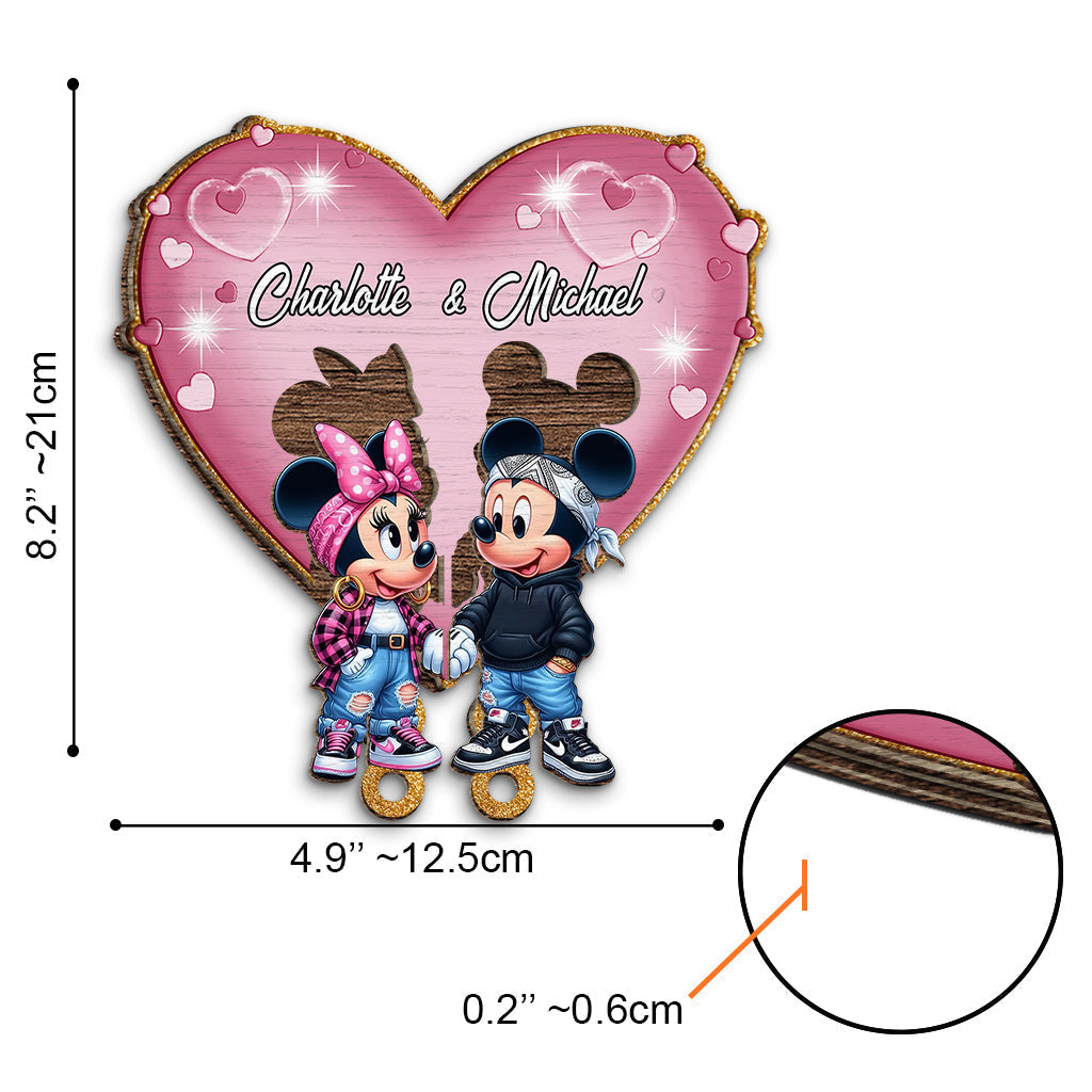 Personalized Wood Key Holder with Heart Design for Couples