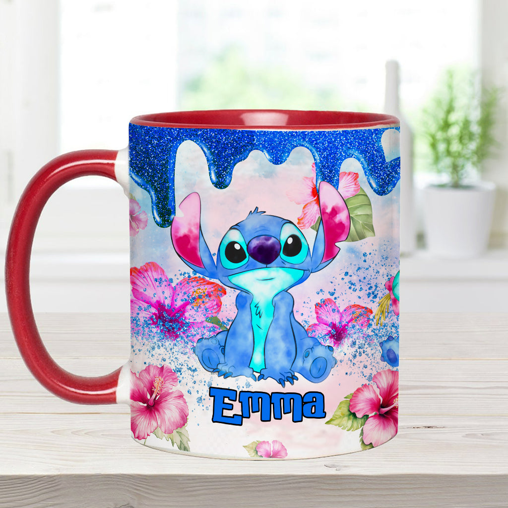 Personalized Ohana Accent Mug Colorful Floral Design Gift