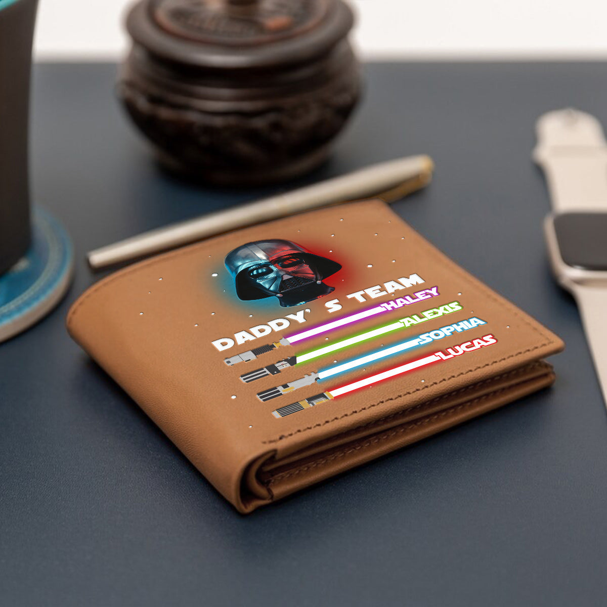 Personalized Leather Wallet Custom Name Star Wars Gift for Dad