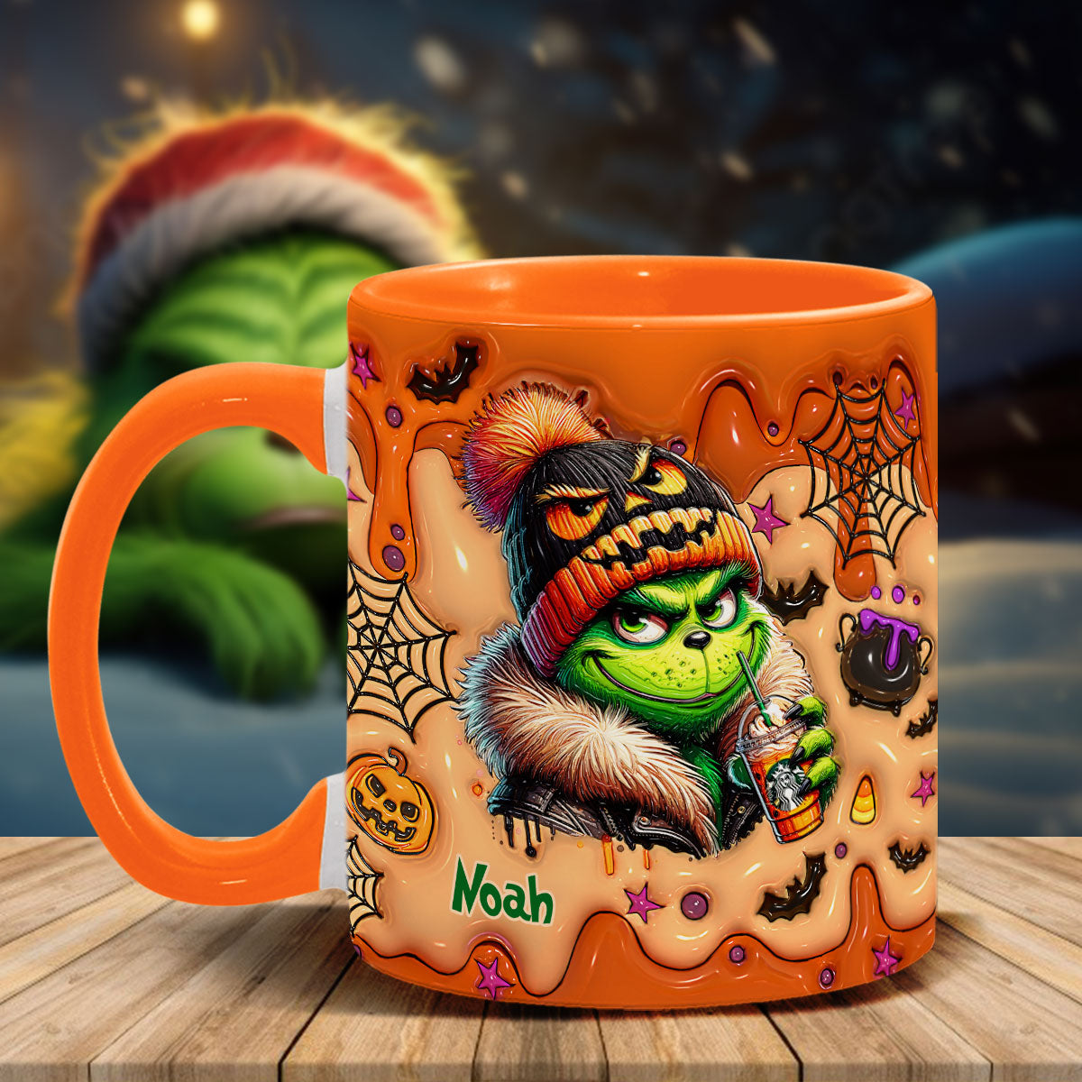 Personalized Halloween Grinch Accent Mug Custom Name Gift