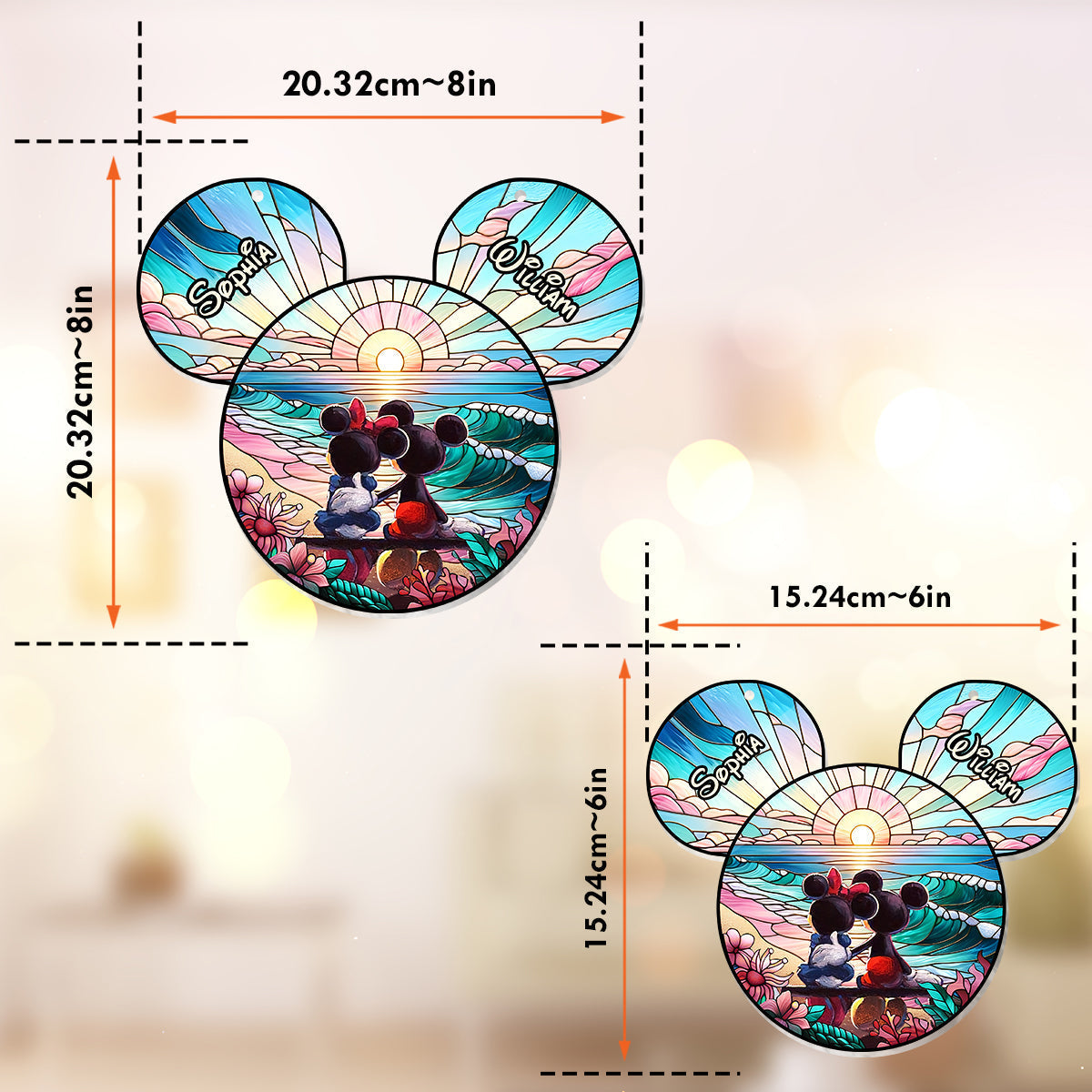 Personalized Sunrise Mouse Window Hanging Suncatcher Gift for Couples