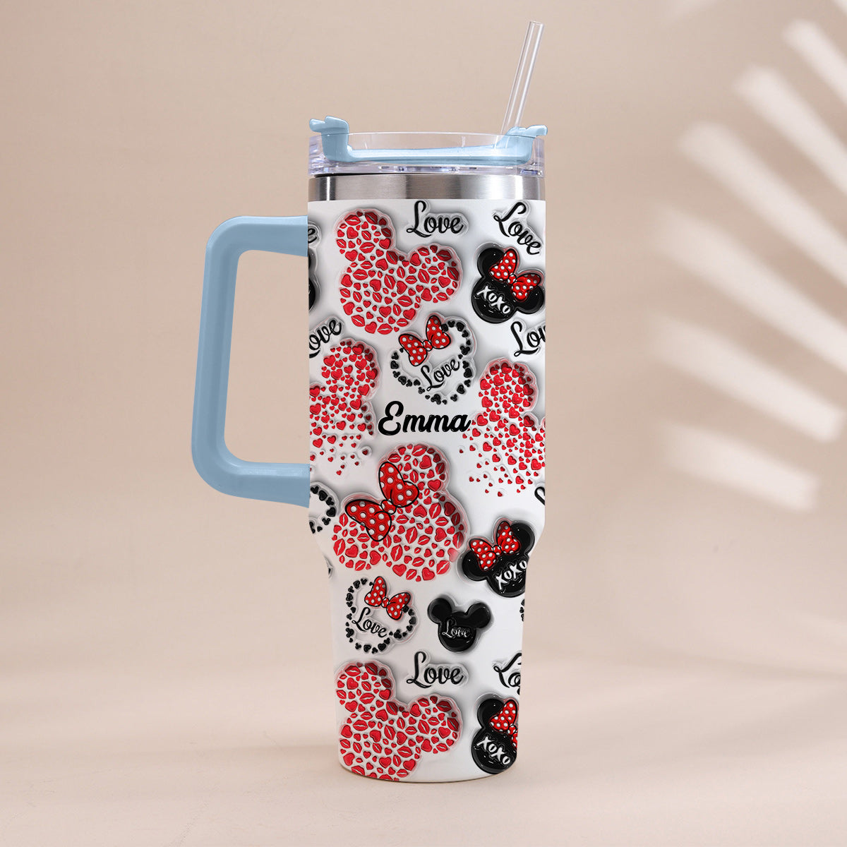 Personalized Mouse Heart Tumbler with Handle for Moms | Unique Christmas Gift