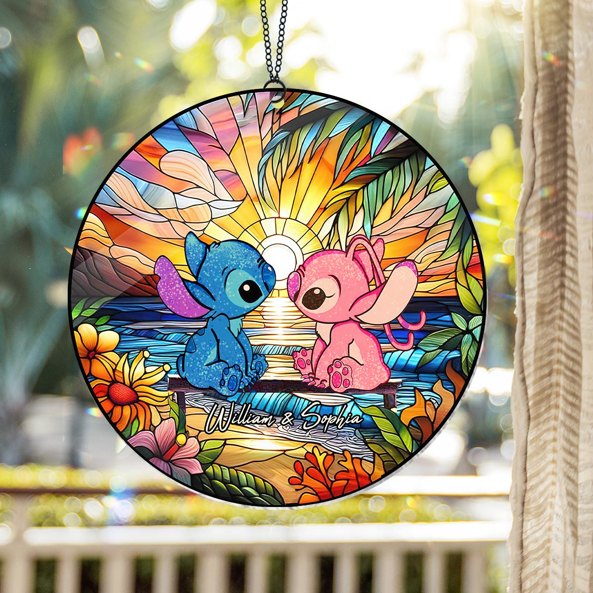Personalized Ohana Suncatcher Ornament for Couples - Romantic Sunset Home Decor