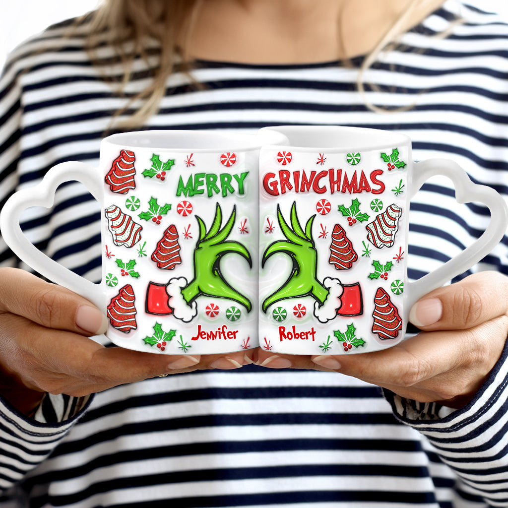 Personalized Couple Matching Heart Handle Mugs Christmas Gift