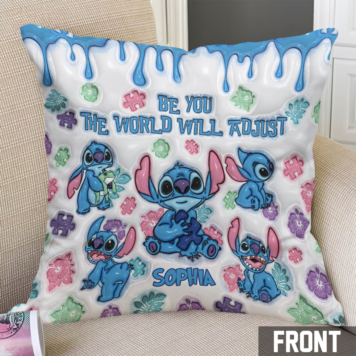 Personalized Autism Awareness Throw Pillow Custom Name Gift