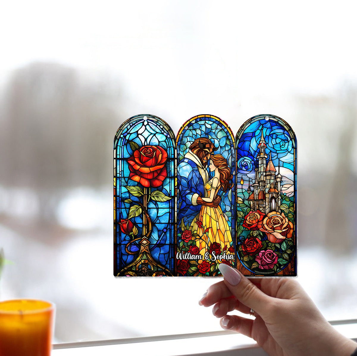 Personalized Beauty and the Beast Suncatcher Ornament Gift