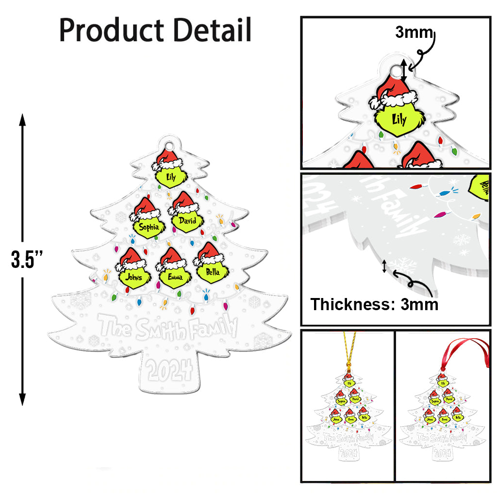 Personalized Grinch Family Transparent Christmas Ornament 2024
