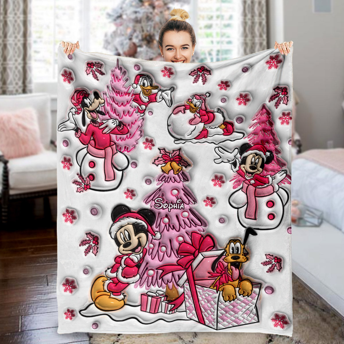 Personalized Let It Snow Mouse Blanket Custom Name Soft Flannel Gift