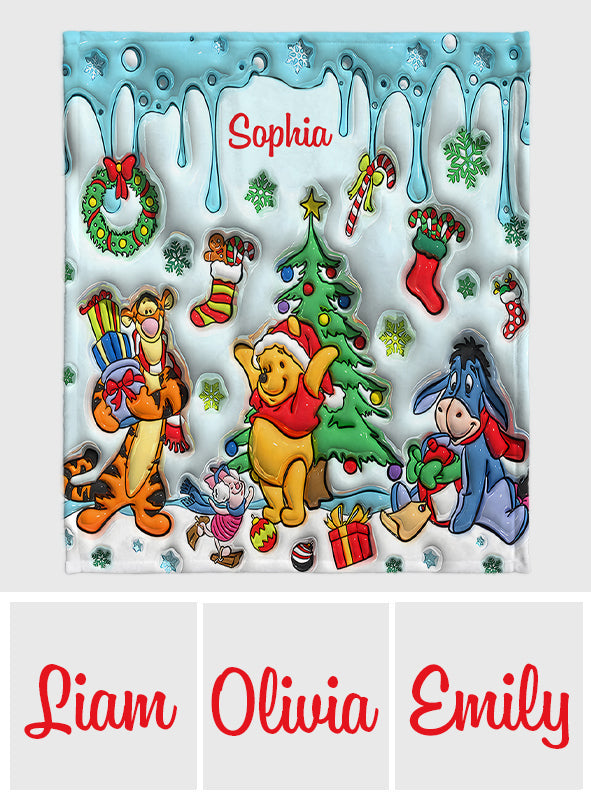 Personalized Holiday Blanket with Disney Characters Custom Name Gift for Kids