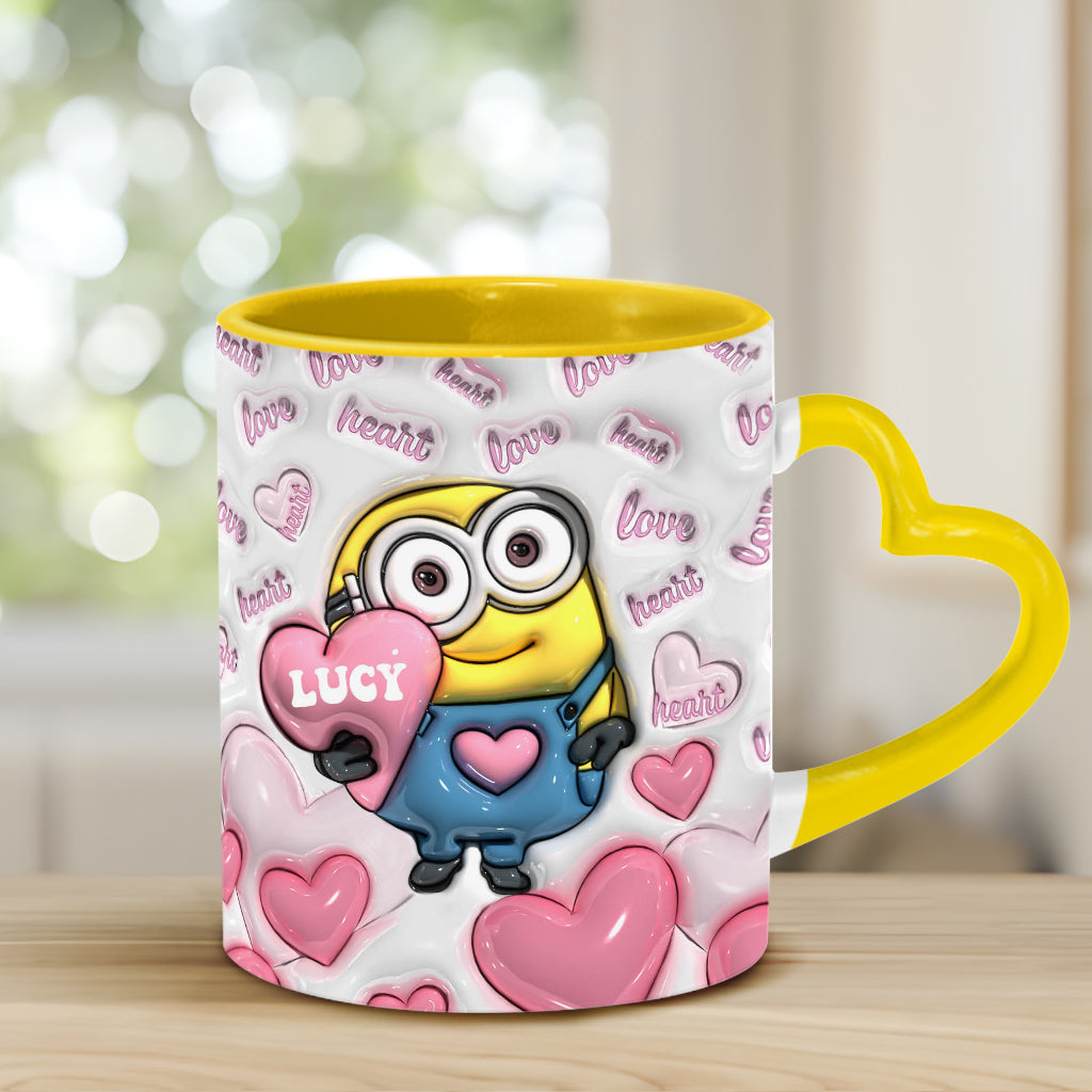 Personalized Heart Handle Mug Minion Design Custom Name Gift for Valentine’s Day