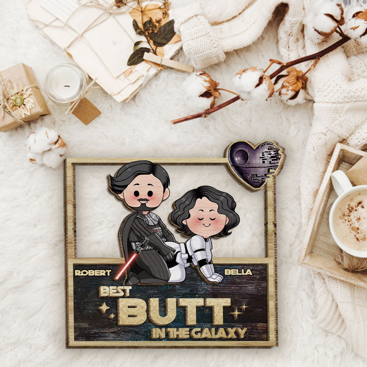 Personalized Star Wars 2 Layered Wood Sign Gift for Couples