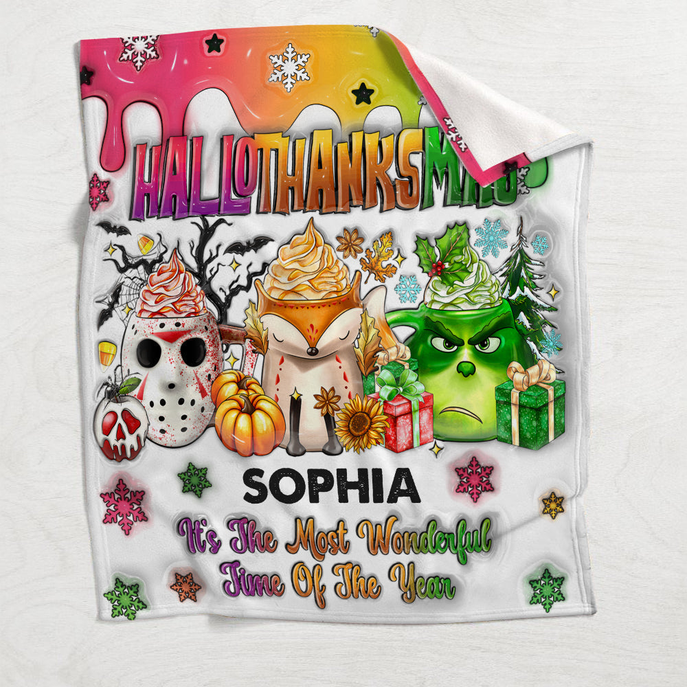 Personalized Hallothanksmas Blanket Custom Name Festive Gift