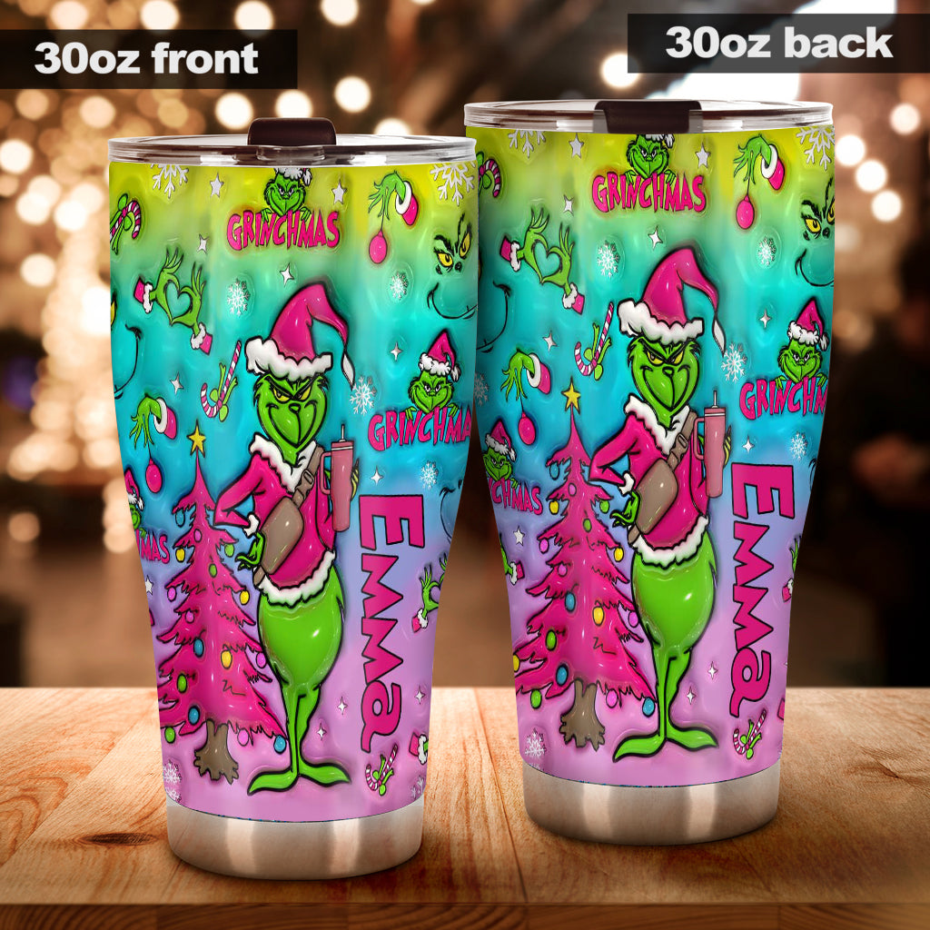 Personalized Grinch Christmas Tumbler Custom Name Gift