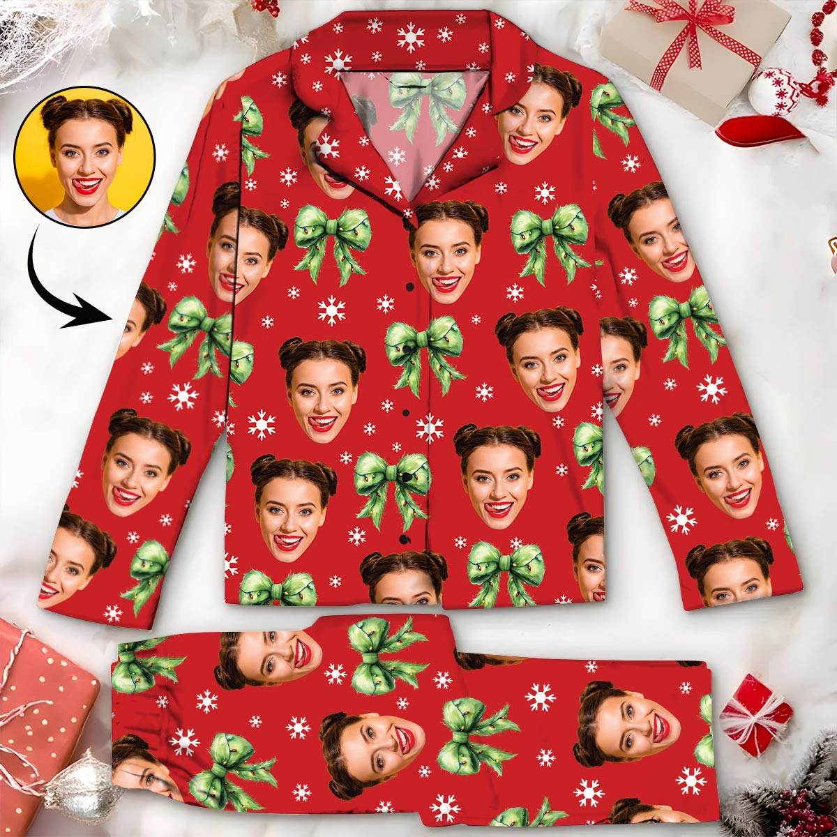Personalized Christmas Button Down Pajama Set Cute Gift Idea