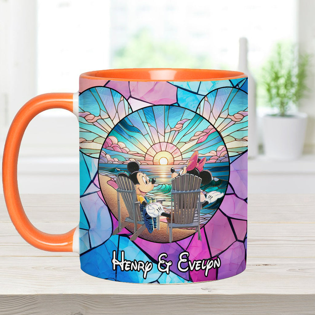 Personalized Ceramic Accent Mug with Sunset Design for Couples