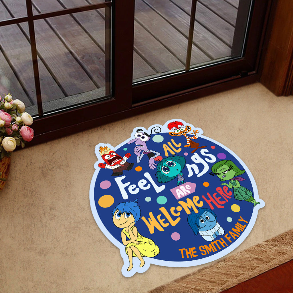 Personalized Shaped Doormat All Feelings Welcome Family Gift