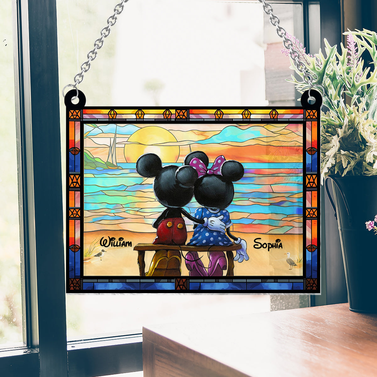 Personalized Mickey Mouse Window Hanging Suncatcher Ornament Gift for Couples
