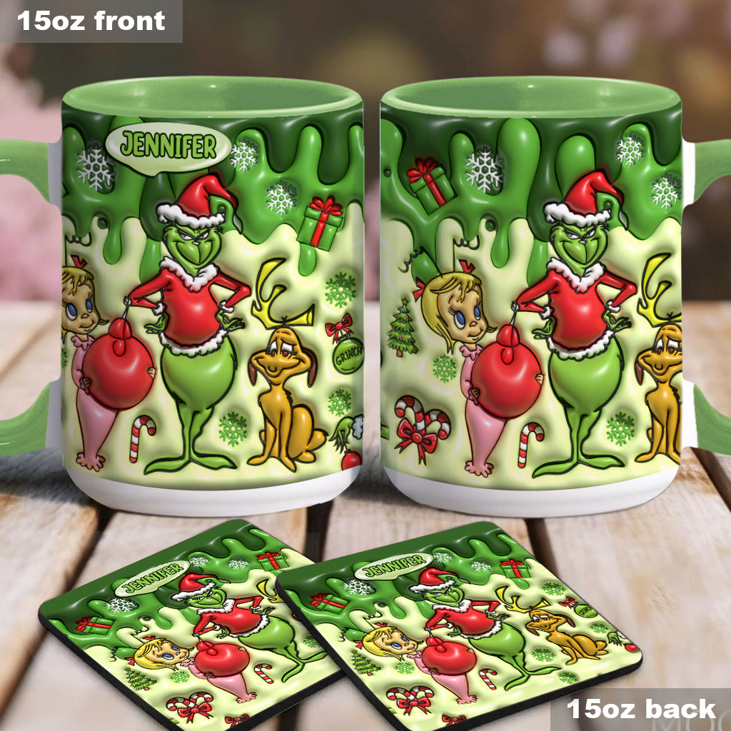 Personalized Grinch Accent Mug & Coaster Custom Name Gift
