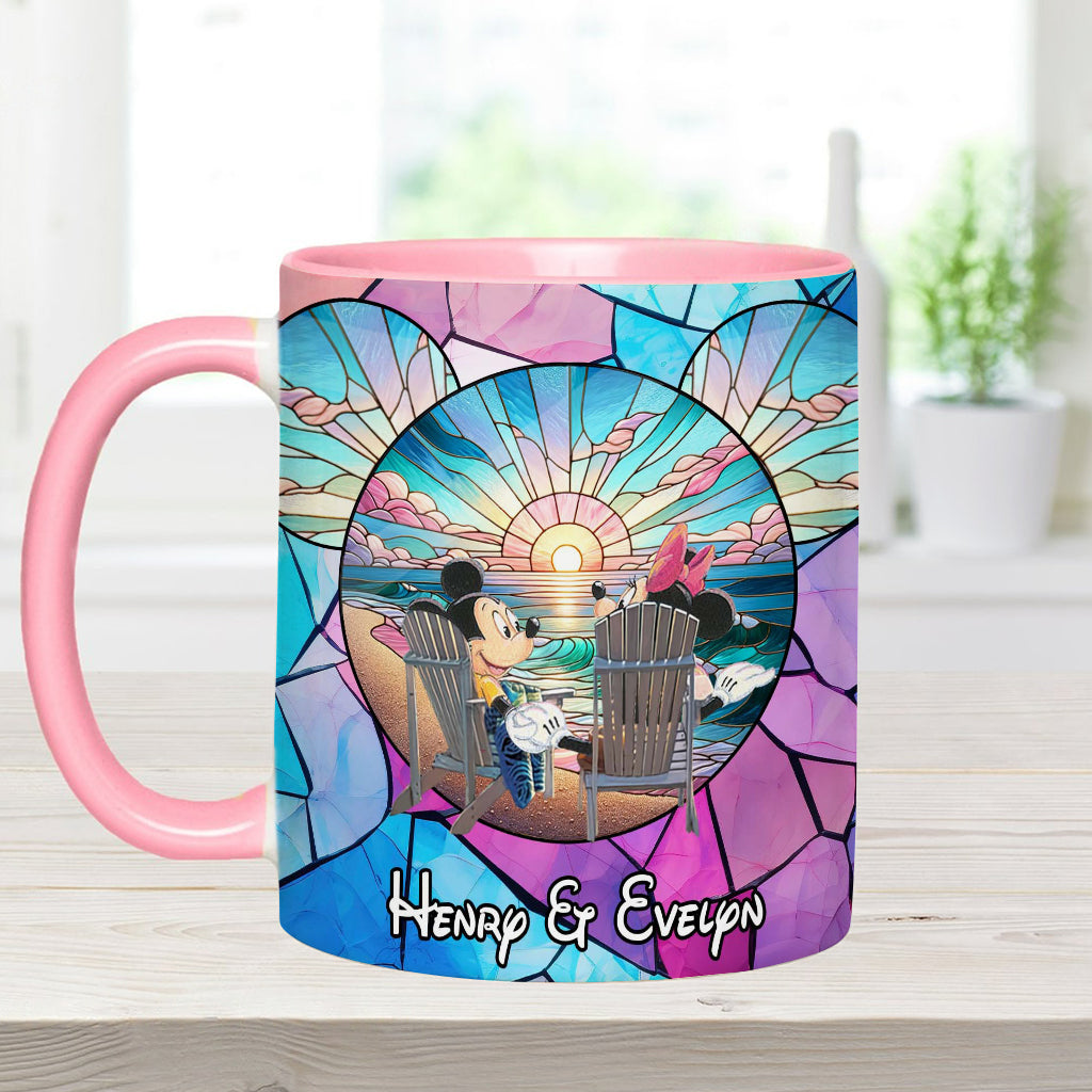 Personalized Ceramic Accent Mug with Sunset Design for Couples