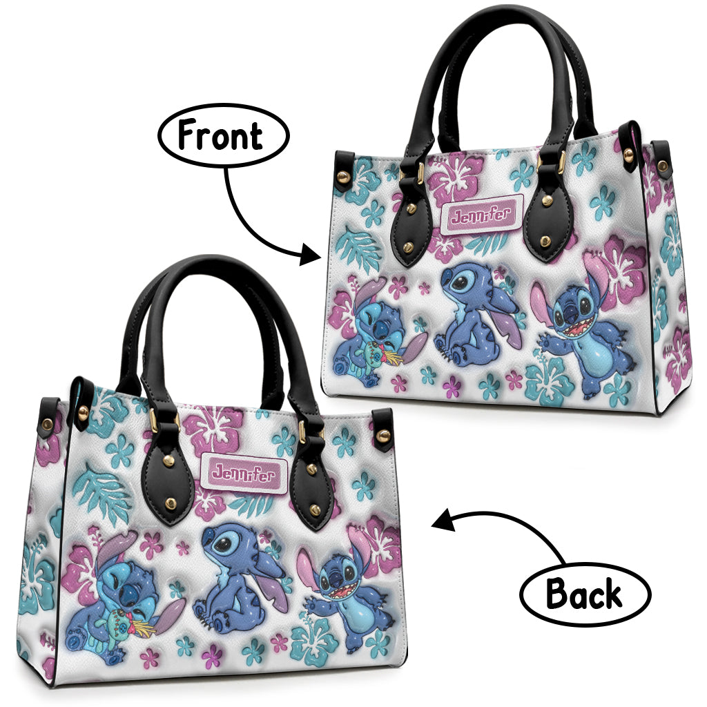 Personalized Leather Handbag with Floral Design Gift for Her