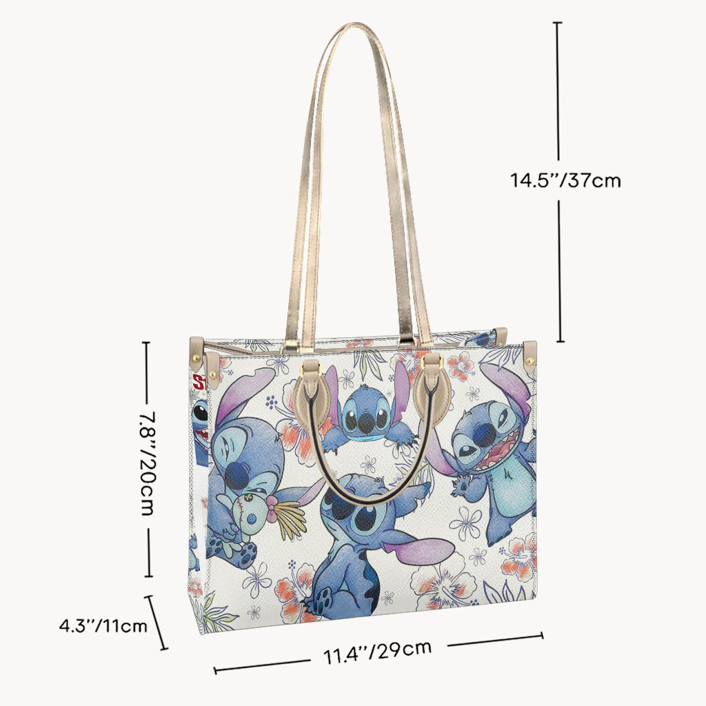 Personalized Leather Handbag Ohana Stitch Design Gift for Women