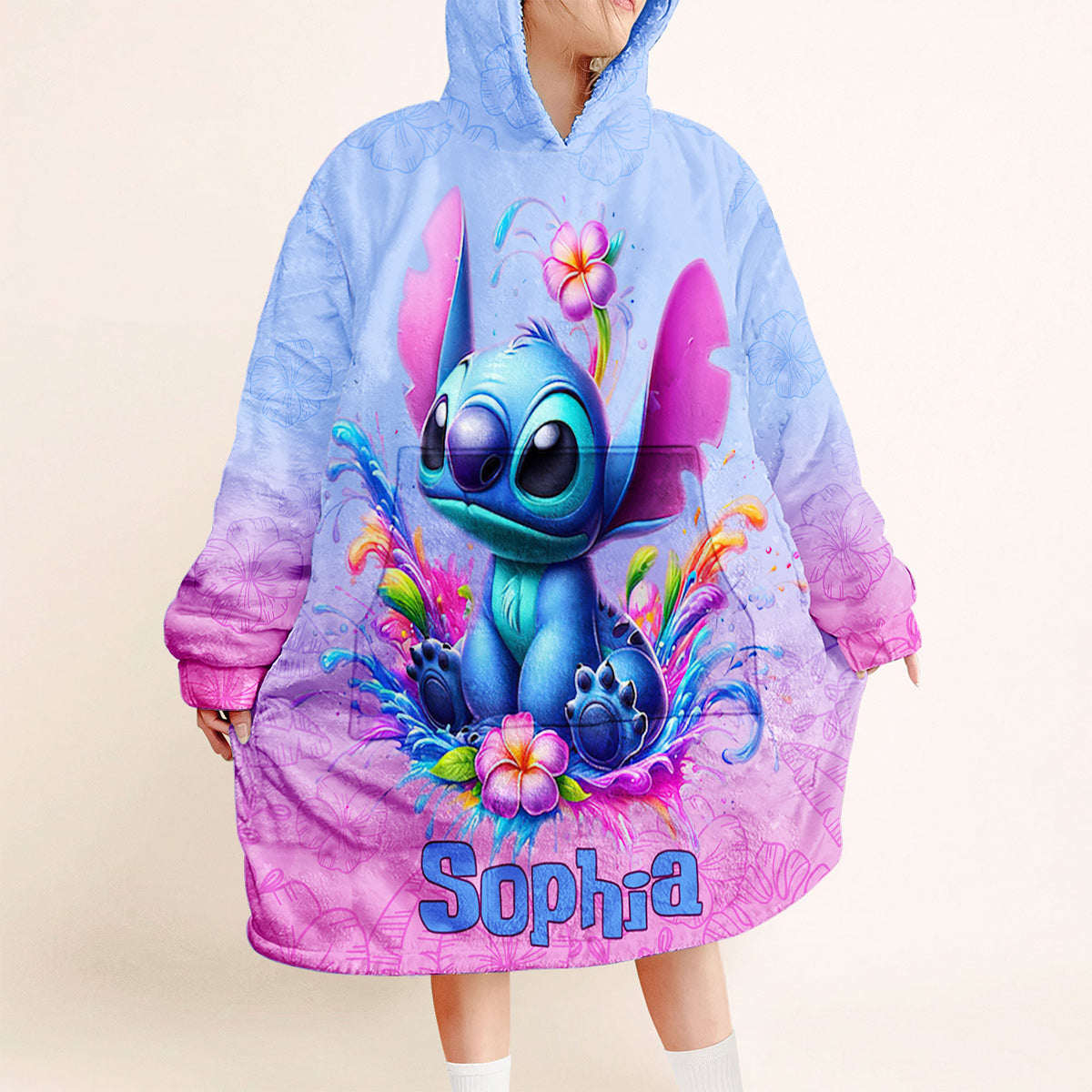 Personalized Stitch Blanket Hoodie Custom Name Gift for Kids