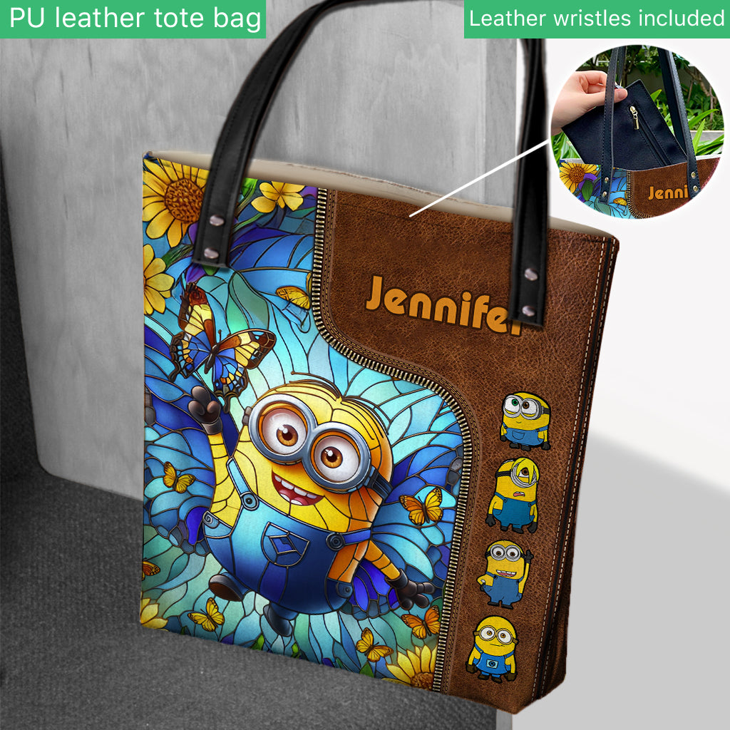 Personalized Stained Glass Minion Tote Bag Custom Name Gift