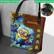 Load image into Gallery viewer, Personalized Stained Glass Minion Tote Bag Custom Name Gift
