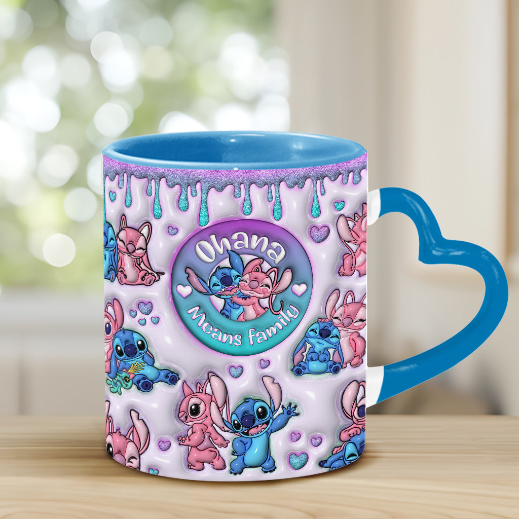 Personalized Heart Handle Mug Ohana Means Family Gift