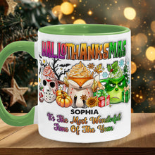 Load image into Gallery viewer, Personalized Hallothanksmas Accent Mug Custom Name Gift
