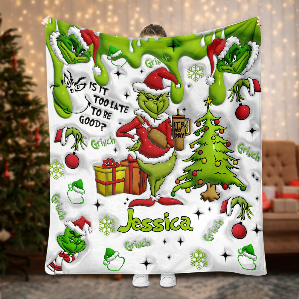 Personalized Grinchmas Blanket Soft Flannel Gift for Christmas