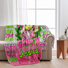 Load image into Gallery viewer, Personalized Merry Grinchmas Blanket Custom Name Christmas Gift
