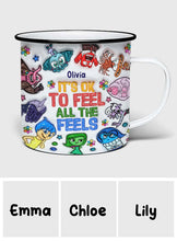 Load image into Gallery viewer, Personalized Enamel Mug 'It's OK To Feel All The Feels' Custom Gift for Teachers, Graduation, Back to School
