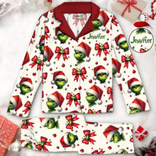 Load image into Gallery viewer, Personalized Grinchmas Button Down Pajamas for Christmas

