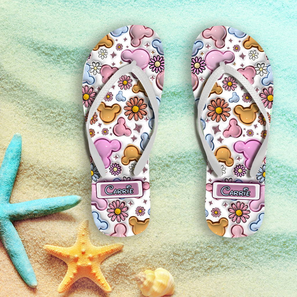 Personalized Floral Flip Flops Custom Name Gift for Mom