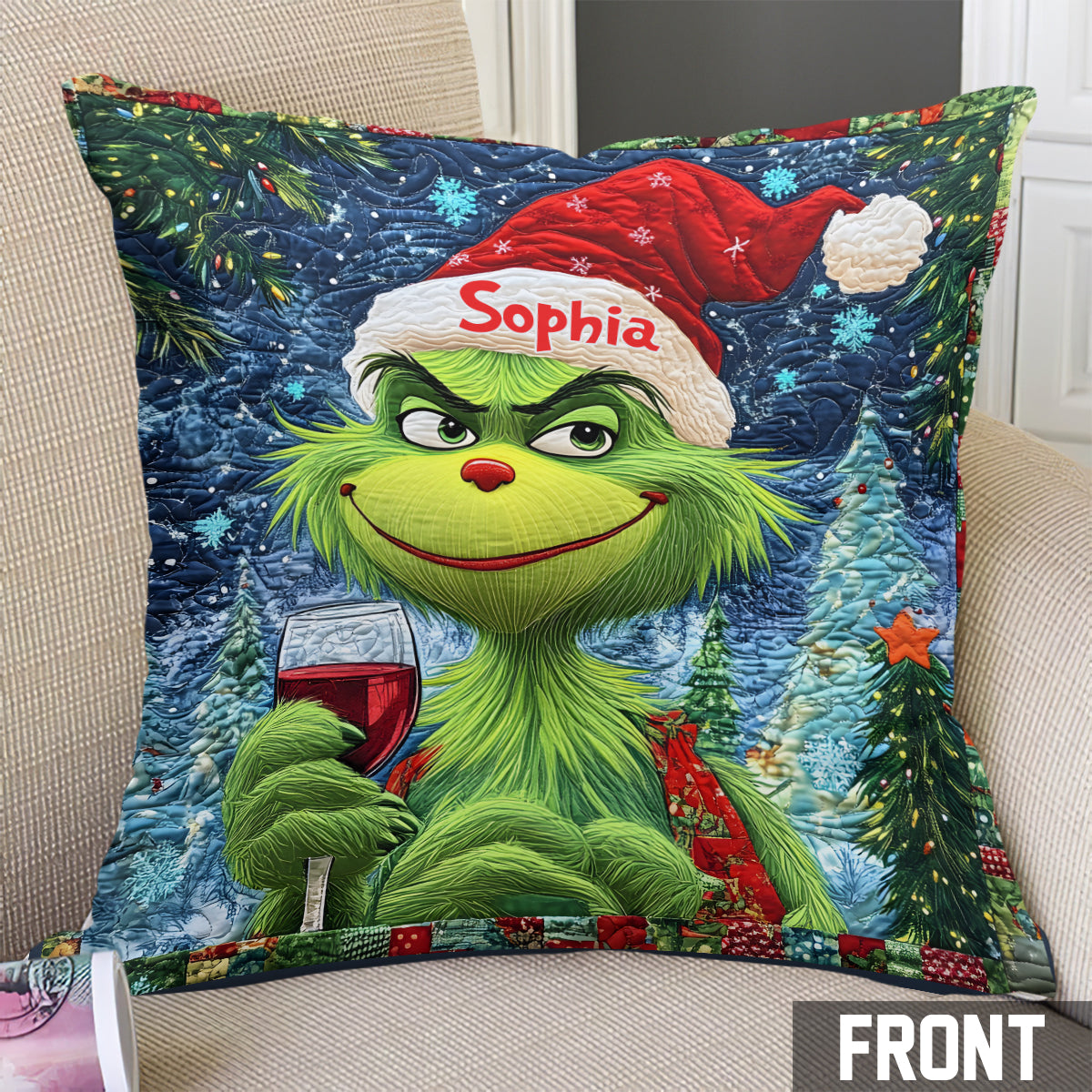 Personalized Merry Grinchmas Throw Pillow with Name for Christmas