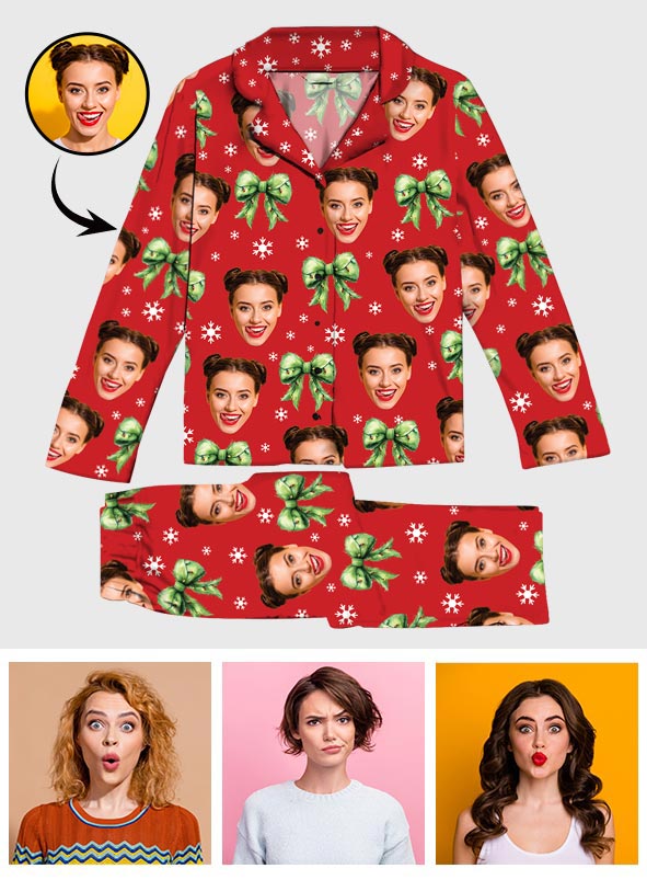 Personalized Christmas Button Down Pajama Set Cute Gift Idea