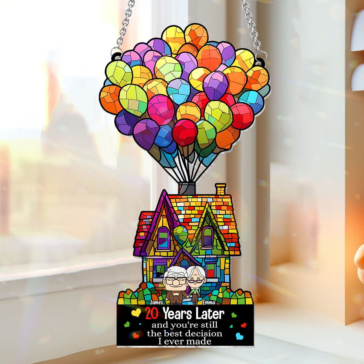 Personalized Balloon House Suncatcher Ornament Unique Gift for Anniversary