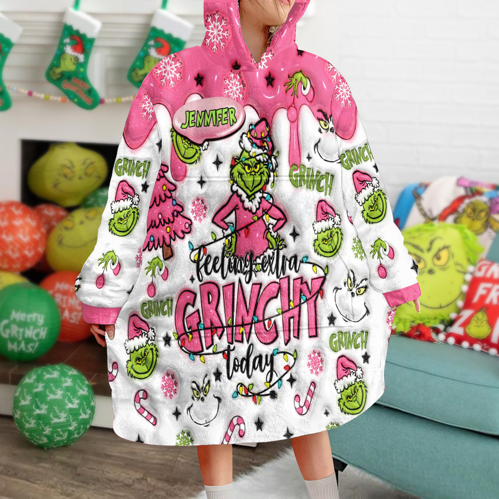 Personalized Grinchy Blanket Hoodie Custom Name Gift for Kids