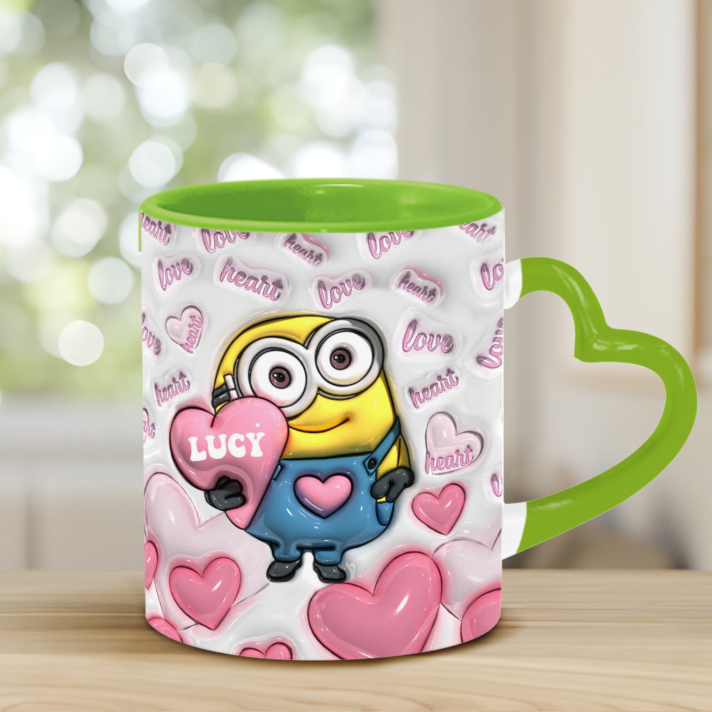 Personalized Heart Handle Mug Minion Design Custom Name Gift for Valentine’s Day