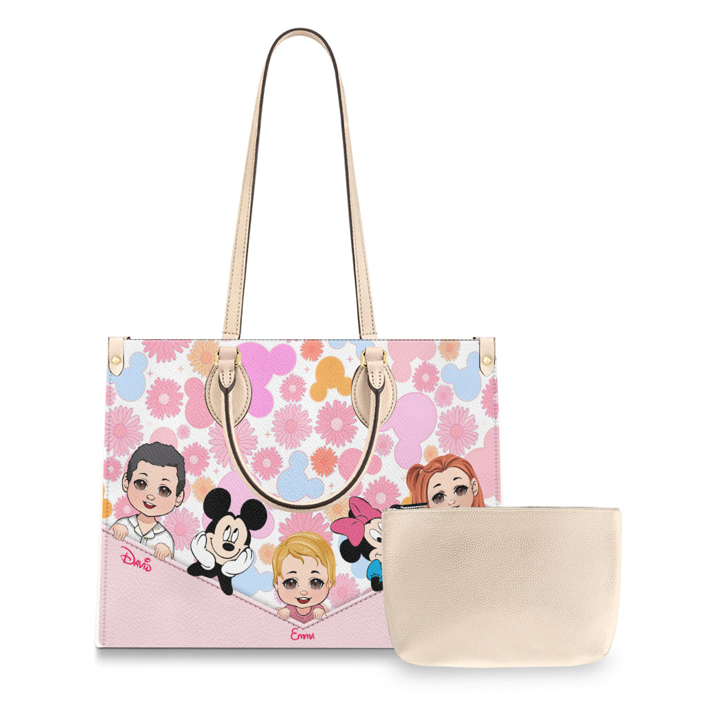 Personalized Leather Handbag Best Grandma Gift with Kids' Faces