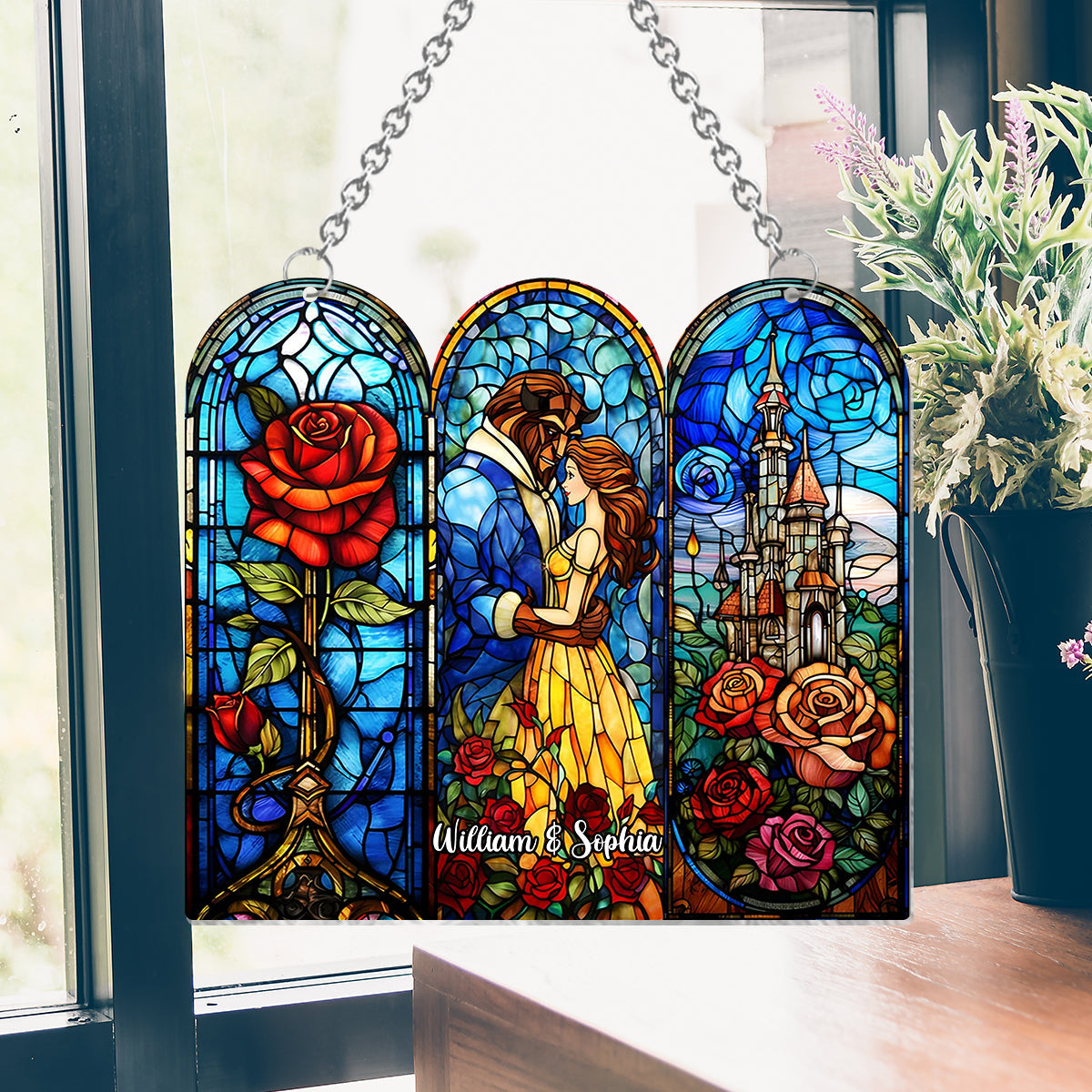 Personalized Beauty and the Beast Suncatcher Ornament Gift