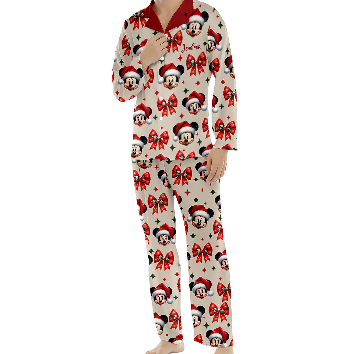 Personalized Cute Mouse Christmas Pajamas Button Down Set