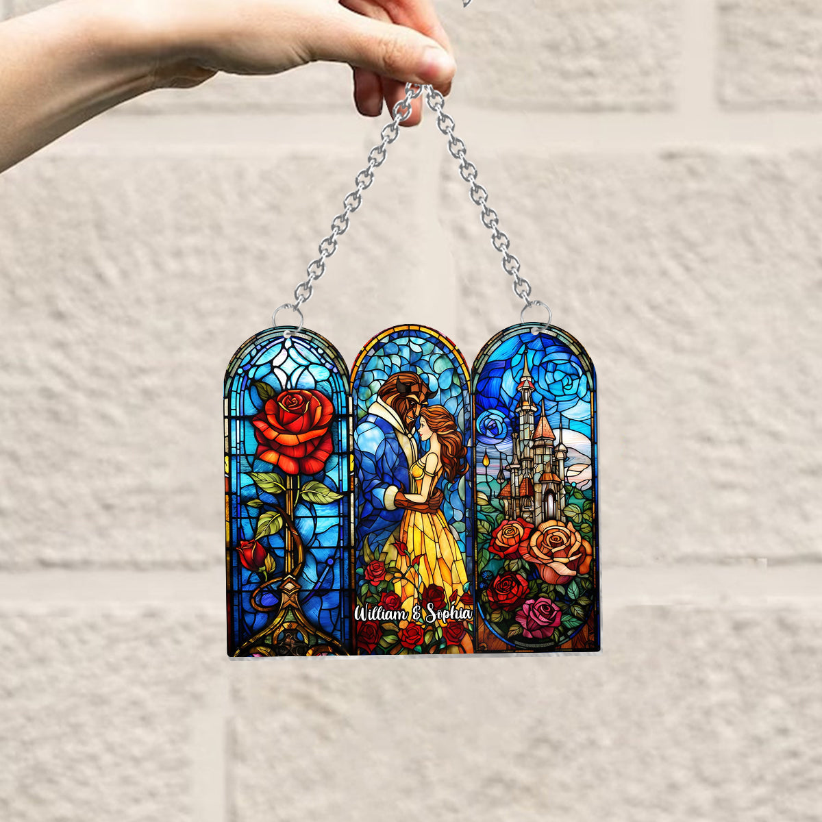 Personalized Beauty and the Beast Suncatcher Ornament Gift