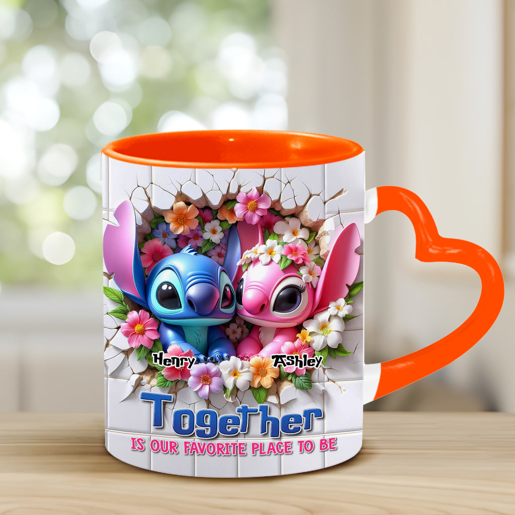 Personalized Heart Handle Mug Custom Names Couples Gift